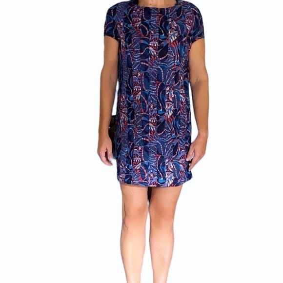DECOSTER cotton Abstract print Blue Red dress size 38 ( M ) - Picture 2 of 9
